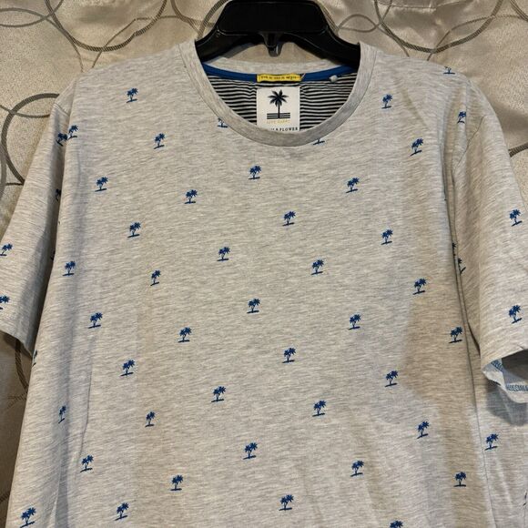 Denim & Flower Ricky Singh T-Shirt Size XL Men's Grey Tropical Palms AOP SS - Picture 2 of 6